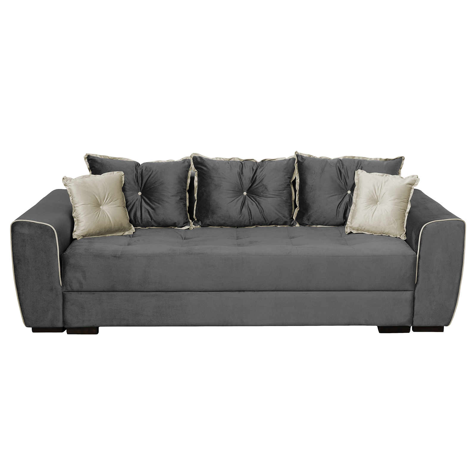 Canapea VERA extensibila, 3 locuri, cu arcuri si lada depozitare, gri + crem, 245x110x80 cm Brate, Sezut, Spatar, Perne mari: Stofa gri (BF 12) +