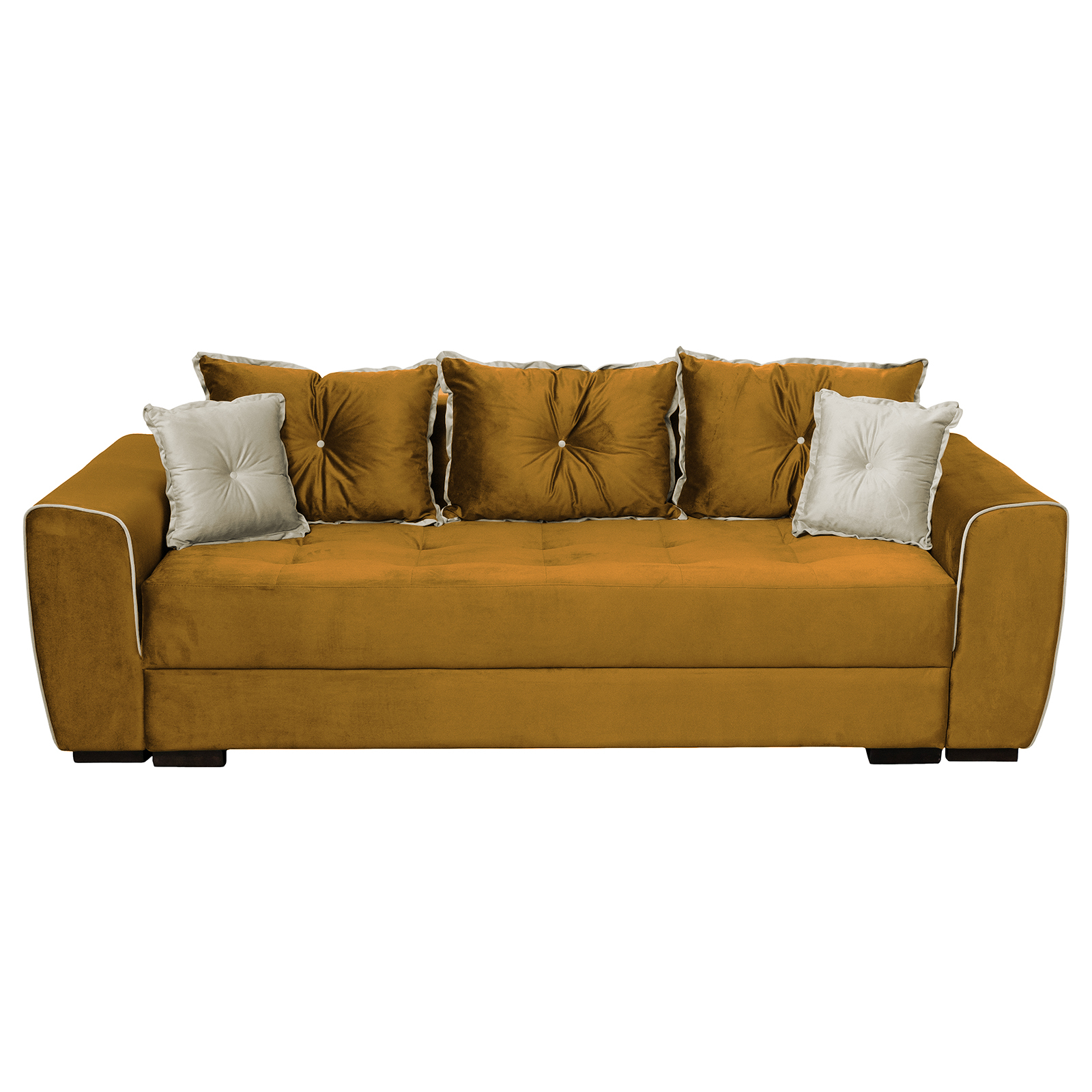 Canapea VERA extensibila, 3 locuri, cu arcuri si lada depozitare, mustar + crem, 245x110x80 cm Brate, Sezut, Spatar, Perne mari: Stofa mustar (BF 14)