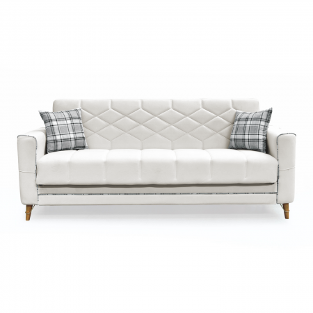 Canapea extensibila ALICE ONE, 3 locuri, cu arcuri si lada pentru depozitare, crem + print, 225x85x85 cm