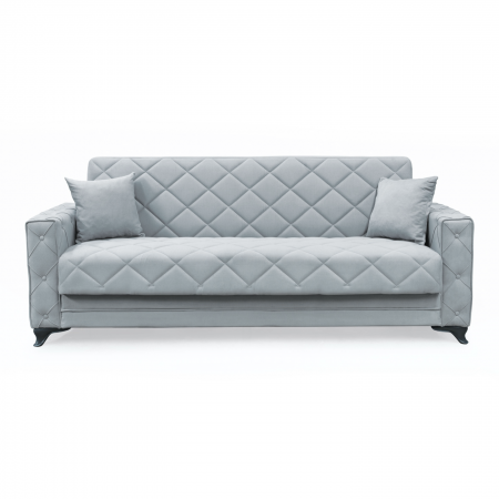 Canapea extensibila HEGEL, 3 locuri, cu arcuri si lada pentru depozitare, gri deschis, 228x85x85 cm