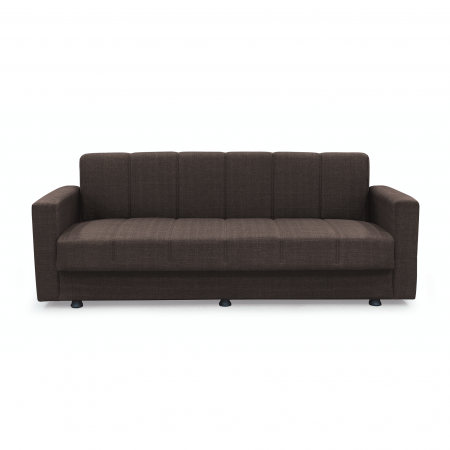 Canapea extensibila MARBELLA ONE, 3 locuri, cu arcuri si lada depozitare, maro inchis, 214x73x80 cm