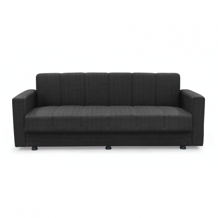 Canapea extensibila MARBELLA ONE, 3 locuri, cu arcuri si lada depozitare, antracit, 214x73x80 cm