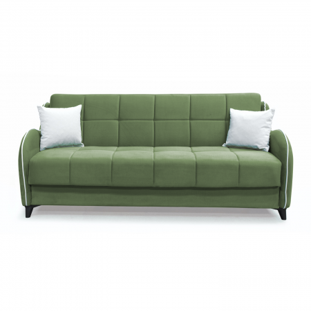 Canapea extensibila WAVE, 3 locuri, cu arcuri si lada pentru depozitare, verde + crem, 198x80x85 cm