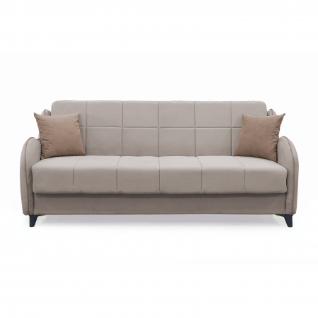 Canapea extensibila WAVE, 3 locuri, cu arcuri si lada pentru depozitare, bej + maro, 198x80x85 cm