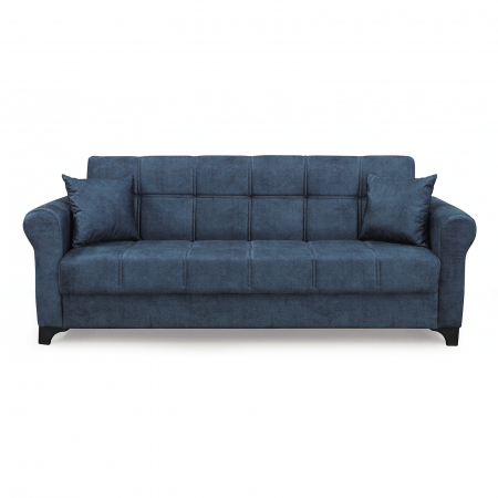 Canapea SALLY extensibila, 3 locuri, cu arcuri si lada depozitare, gri albastrui, 215x80x83 cm