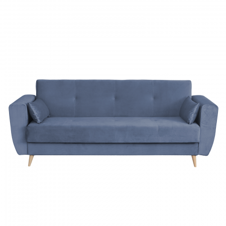 Canapea SIENA I extensibila, 3 locuri, cu arcuri si lada depozitare, albastru deschis, 225x85x95 cm