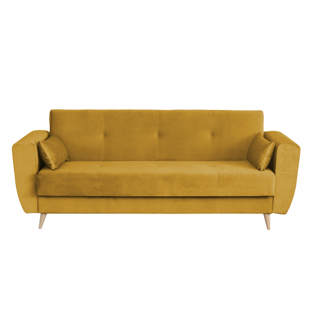 Canapea SIENA I extensibila, 3 locuri, cu arcuri si lada depozitare, galben, 225x85x95 cm
