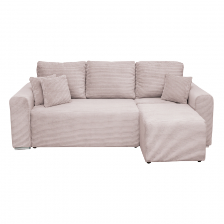 Coltar/Canapea BEGA extensibil, cu arcuri si lada depozitare, colt interschimbabil, roz pudra, 240x153x80 cm