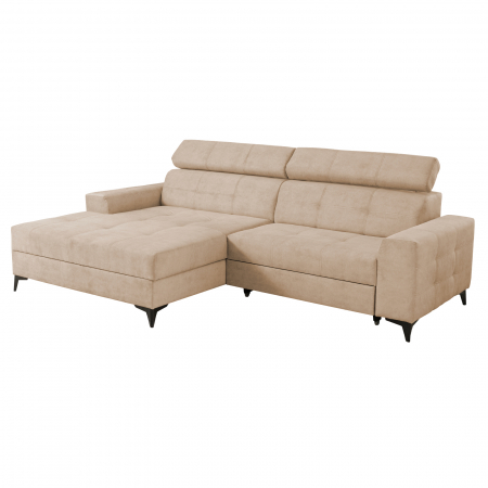 Coltar FLORIDA ONE L extensibil, cu arcuri si lada depozitare, colt stanga, bej, 275x175x92 cm