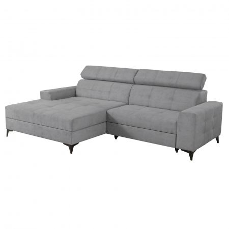 Coltar FLORIDA ONE L extensibil, cu arcuri si lada depozitare, colt stanga, gri deschis, 275x175x92 cm