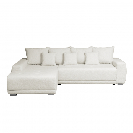 Coltar MARIBO L BUCLE extensibil, cu arcuri si lada depozitare, colt stanga, crem, 280x204x92 cm