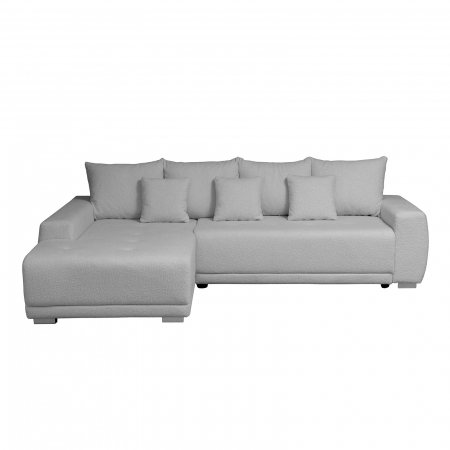 Coltar MARIBO L BUCLE extensibil, cu arcuri si lada depozitare, colt stanga, gri, 280x204x92 cm