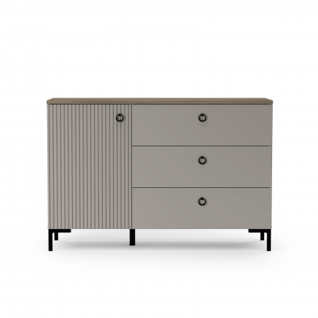 Comoda DOMINICA, 1 usa, 3 sertare, taupe + stejar silverjack, 120x41x81 cm