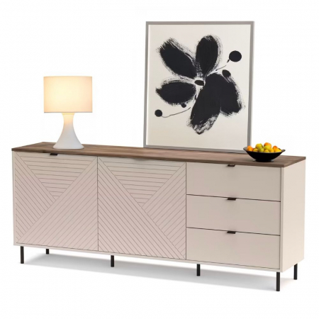 Comoda EVO, 2 usi, 3 sertare, casmir + stejar castello, 183,4x40x75,2 cm