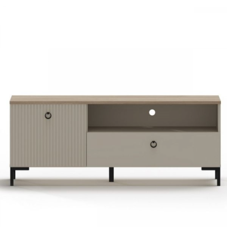 Comoda TV DOMINICA, 1 usa rabatabila, 1 sertar, taupe + stejar silverjack, 135x41x54,5 cm
