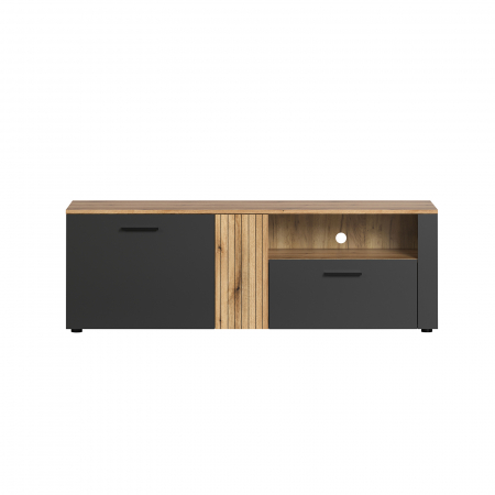 Comoda TV ESTEBAN, 2 usi, 1 sertar, grafit + stejar evok, 150x42x50 cm