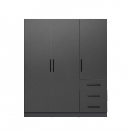 Dulap Leon cu sistem soft close, 3 usi si 3 sertare, antracit, 150x45x180 cm