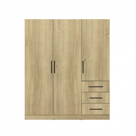 Dulap Leon cu sistem soft close, 3 usi si 3 sertare, stejar Belfast, 150x45x180 cm