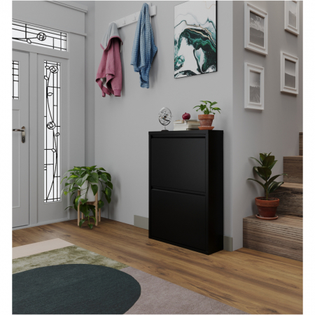 Pantofar DOUBLE, cu 2 rafturi, negru, 50x15x71 cm