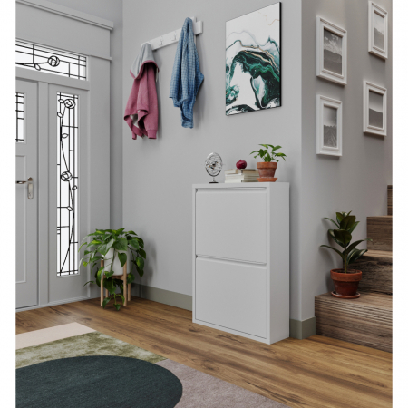 Pantofar DOUBLE, cu 2 rafturi, alb, 50x15x71 cm
