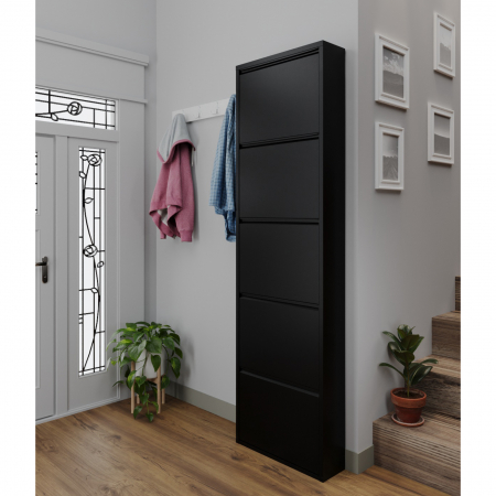 Pantofar FIVE, cu 5 rafturi, negru, 50x15x169 cm