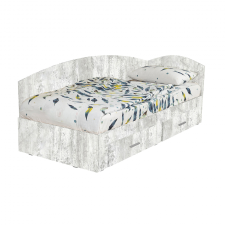 Pat Colt Alma 90x200 cm, cu 2 sertare laterale pe role, pin antichizat