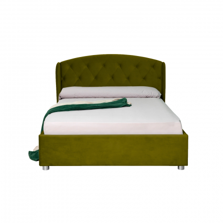 Pat tapitat ROUND, cu somiera rabatabila, spatiu depozitare, verde deschis, 140x200 cm