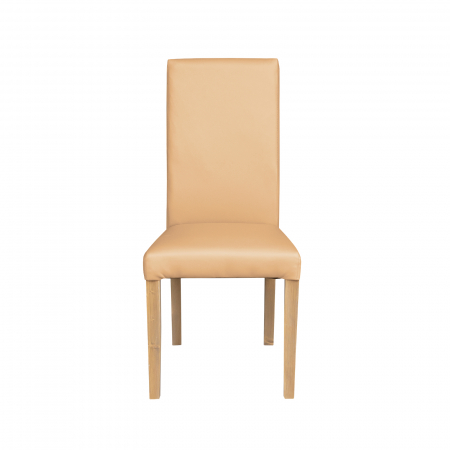 Scaun living TEO, picioare lemn natur, piele ecologica bej, 46x60x98 cm