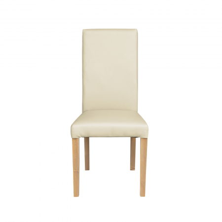 Scaun living TEO, picioare lemn natur, piele ecologica crem, 46x60x98 cm