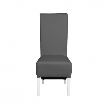 Scaun living VANESSA, picioare lemn alb, piele ecologica gri, 47x60x110 cm