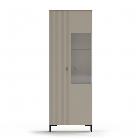 Vitrina DOMINICA, 2 usi, geam, taupe + stejar silverjack, 70x41x199 cm