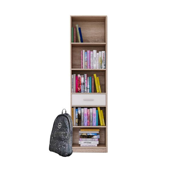Colectia TIPS - Biblioteca deschisa TIPS, 1 sertar, stejar sonoma + alb, 50,2x34,3x195,5 cm