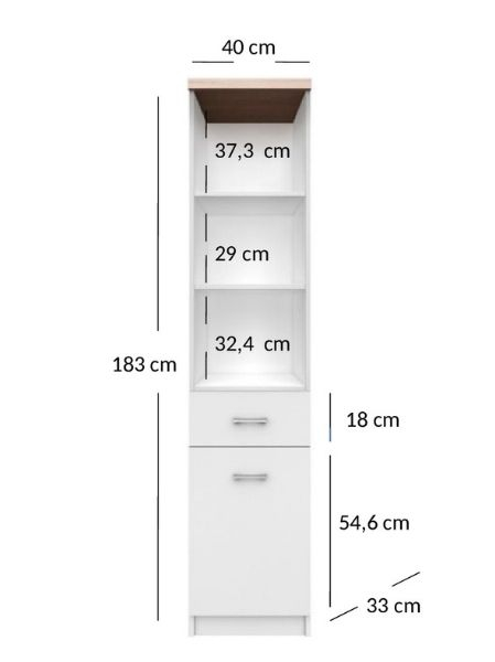 Colectia TOP MIX - Biblioteca deschisa TOP MIX, 1 usa, 1 sertar, alb, 40x33x183 cm