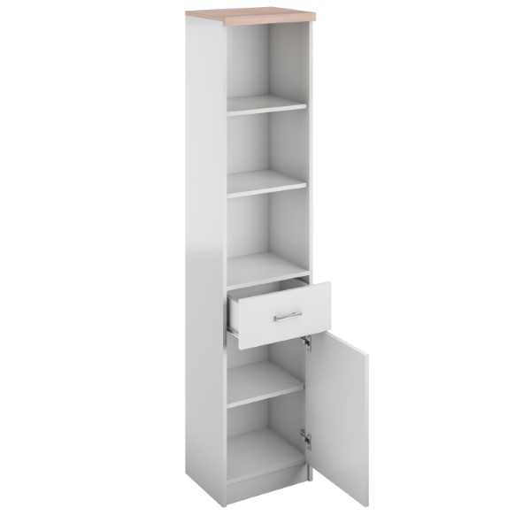 Colectia TOP MIX - Biblioteca deschisa TOP MIX, 1 usa, 1 sertar, alb, 40x33x183 cm