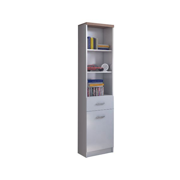 Colectia TOP MIX - Biblioteca deschisa TOP MIX, 1 usa, 1 sertar, alb, 40x33x183 cm