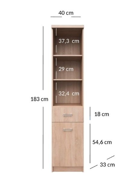 Colectia TOP MIX - Biblioteca deschisa TOP MIX, 1 usa, 1 sertar, stejar sonoma, 40x33x183 cm
