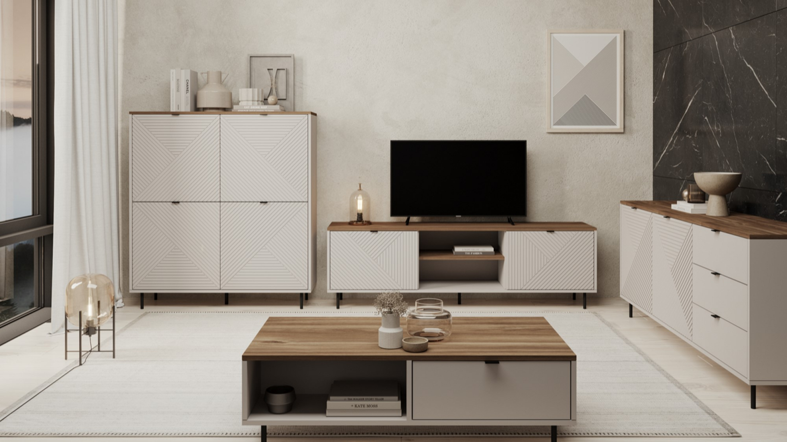 Colectia EVO - Biblioteca EVO, 4 usi, casmir + stejar castello, 123,4x40x135,2 cm