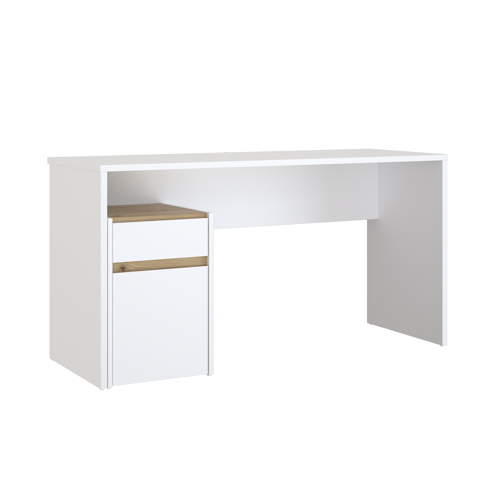 Back to School - Birou SURIA, cu usa si un sertar, alb + stejar artisan, 140x53x73 cm