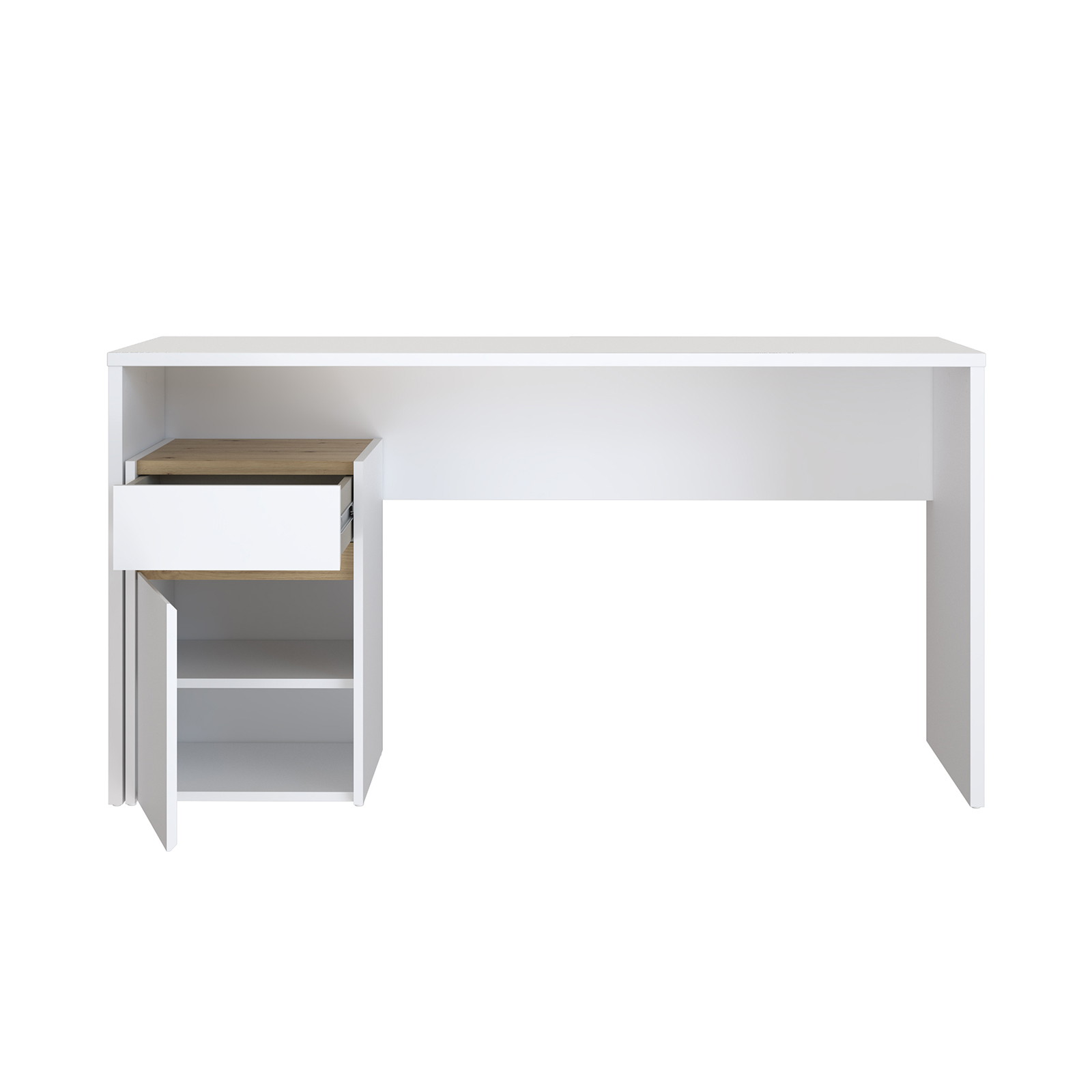 Back to School - Birou SURIA, cu usa si un sertar, alb + stejar artisan, 140x53x73 cm