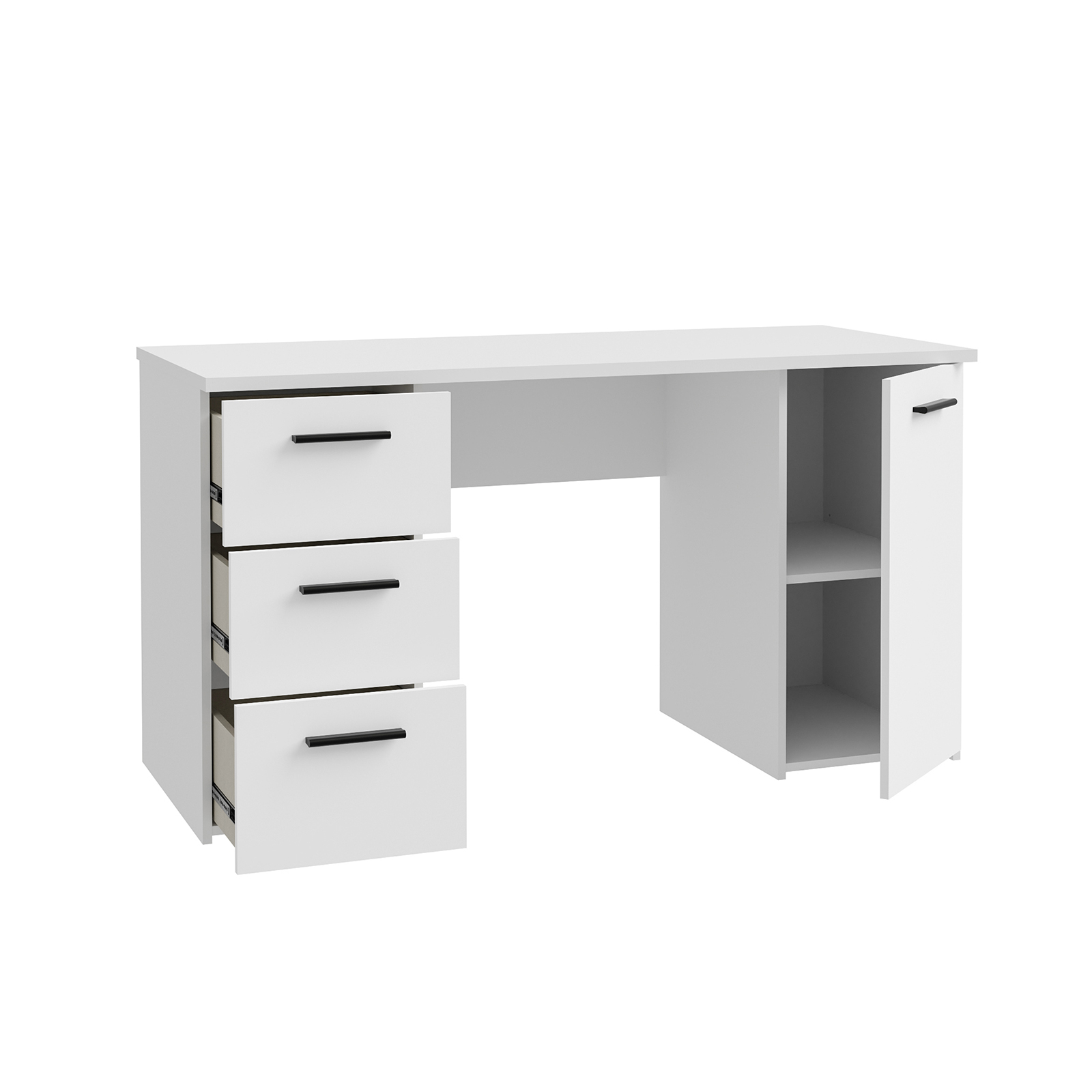 Mobila Birou - Birou ANIS, cu usa si 3 sertare, alb, 138x60x75 cm