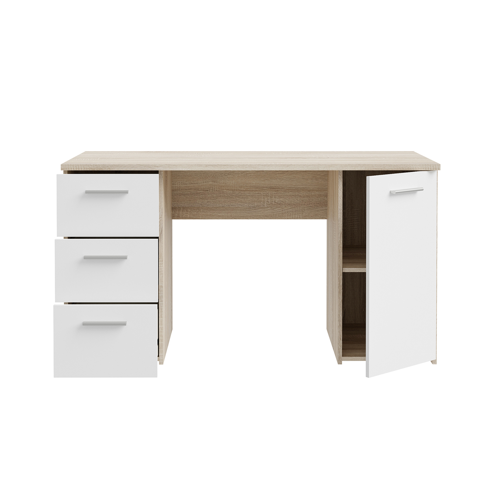 Mobila Birou - Birou ANIS, cu usa si 3 sertare, sonoma + alb, 138x60x75 cm