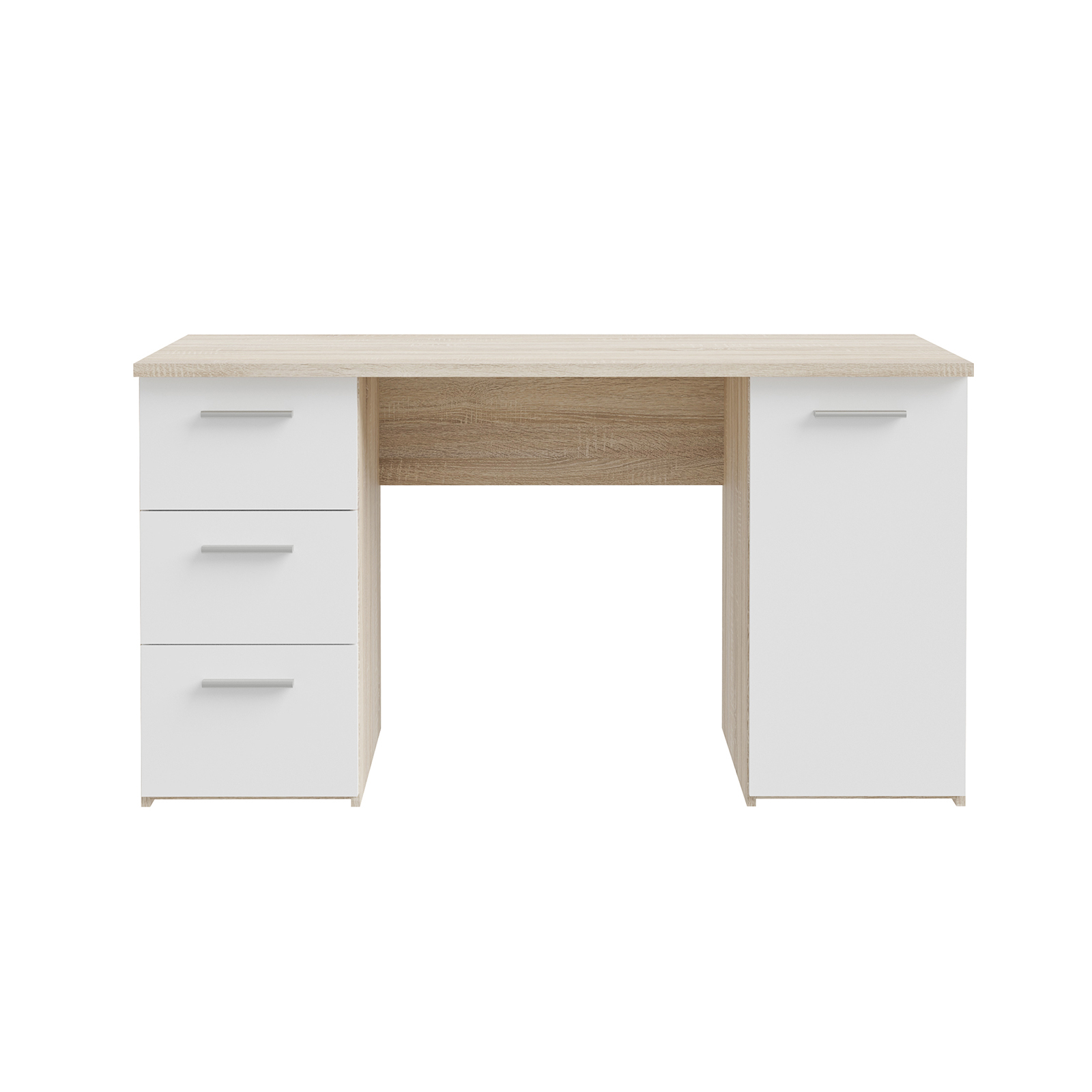 Mobila Birou - Birou ANIS, cu usa si 3 sertare, sonoma + alb, 138x60x75 cm