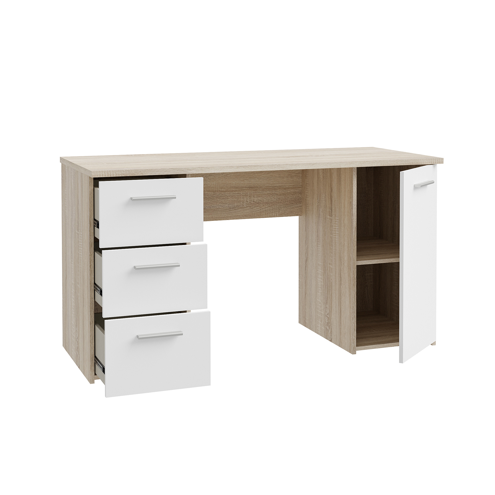 Mobila Birou - Birou ANIS, cu usa si 3 sertare, sonoma + alb, 138x60x75 cm