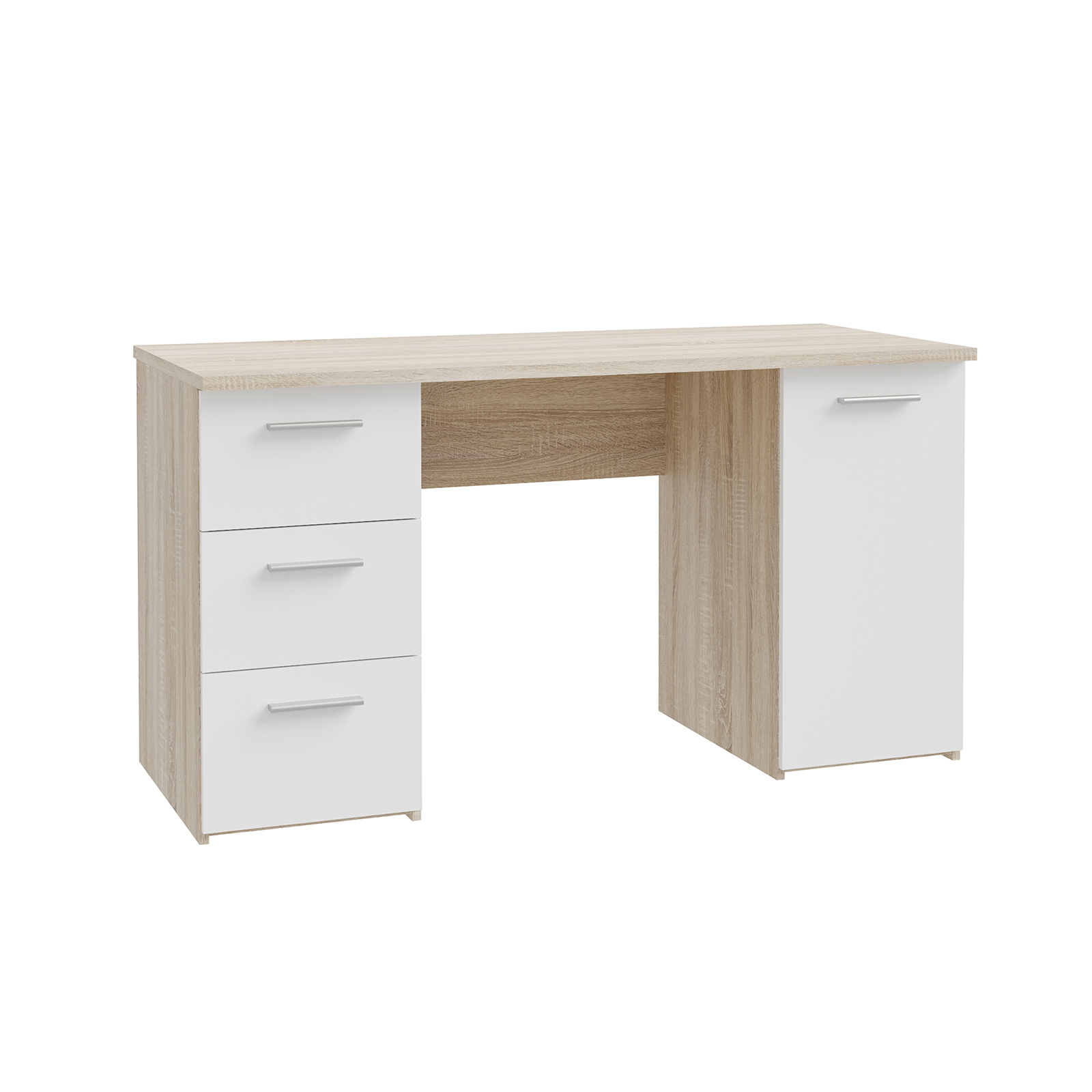 Mobila Birou - Birou ANIS, cu usa si 3 sertare, sonoma + alb, 138x60x75 cm