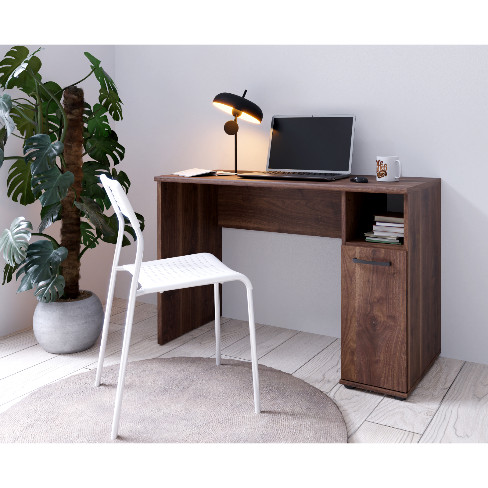 Mobila Birou - Birou NIKO VAS, cu usa si spatiu depozitare, nuc Bakersfield, 110x51x73,5 cm