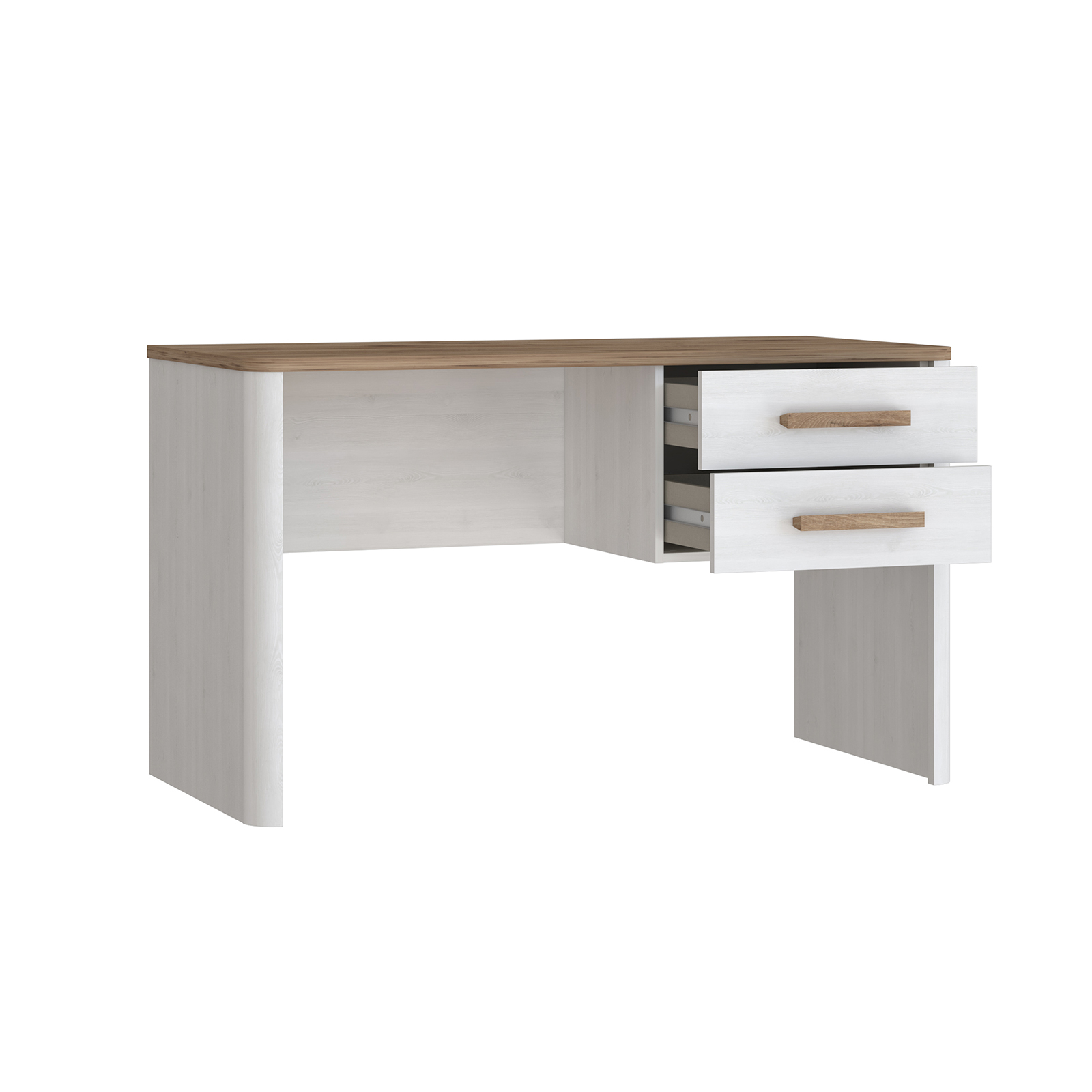 Componente birou - Birou RAMIRO, cu 2 sertare, alb + stejar Viking, 125x60x74 cm