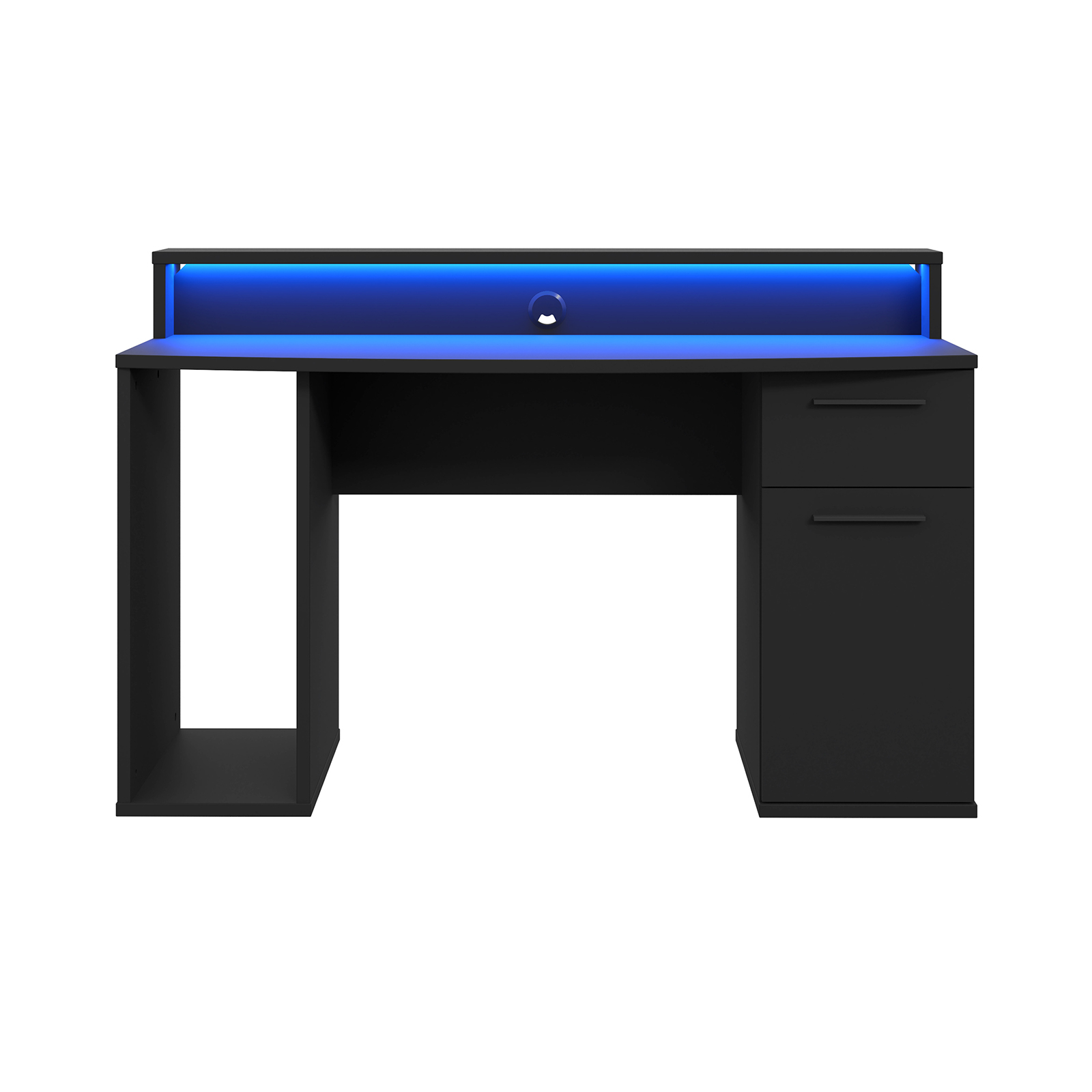 Back to School - Birou TINA, cu LED, usa, sertar, spatiu depozitare, negru mat, 140x65x91 cm