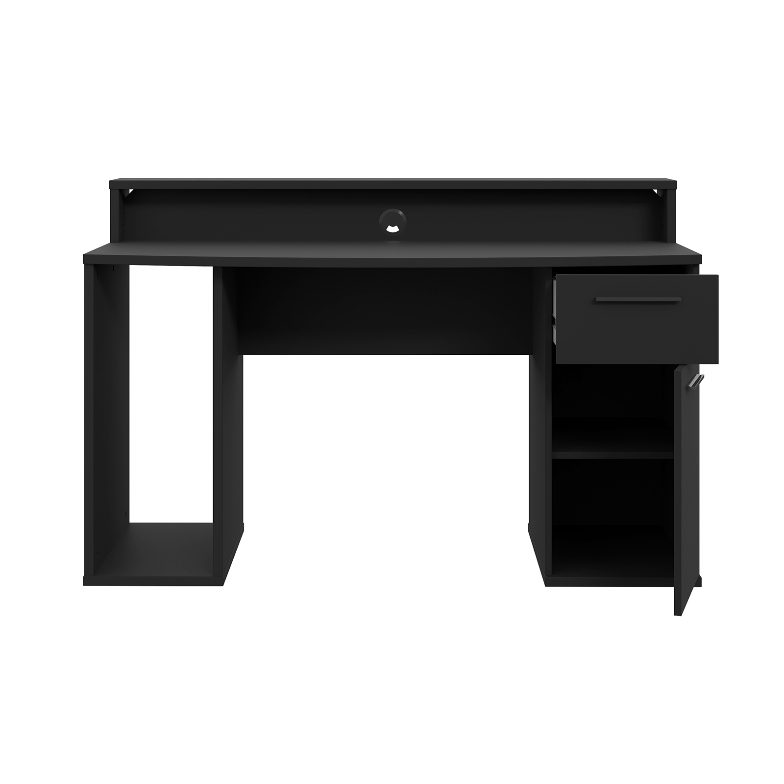 Back to School - Birou TINA, cu LED, usa, sertar, spatiu depozitare, negru mat, 140x65x91 cm