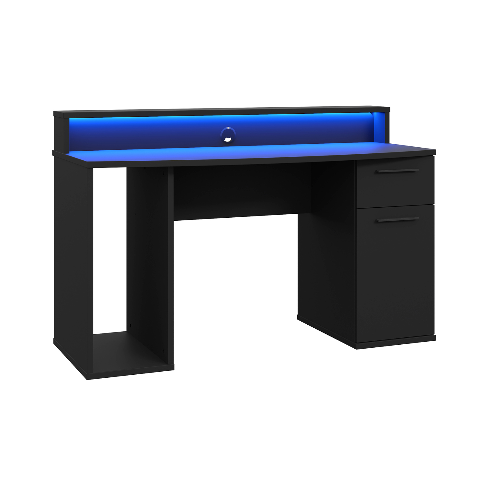 Back to School - Birou TINA, cu LED, usa, sertar, spatiu depozitare, negru mat, 140x65x91 cm