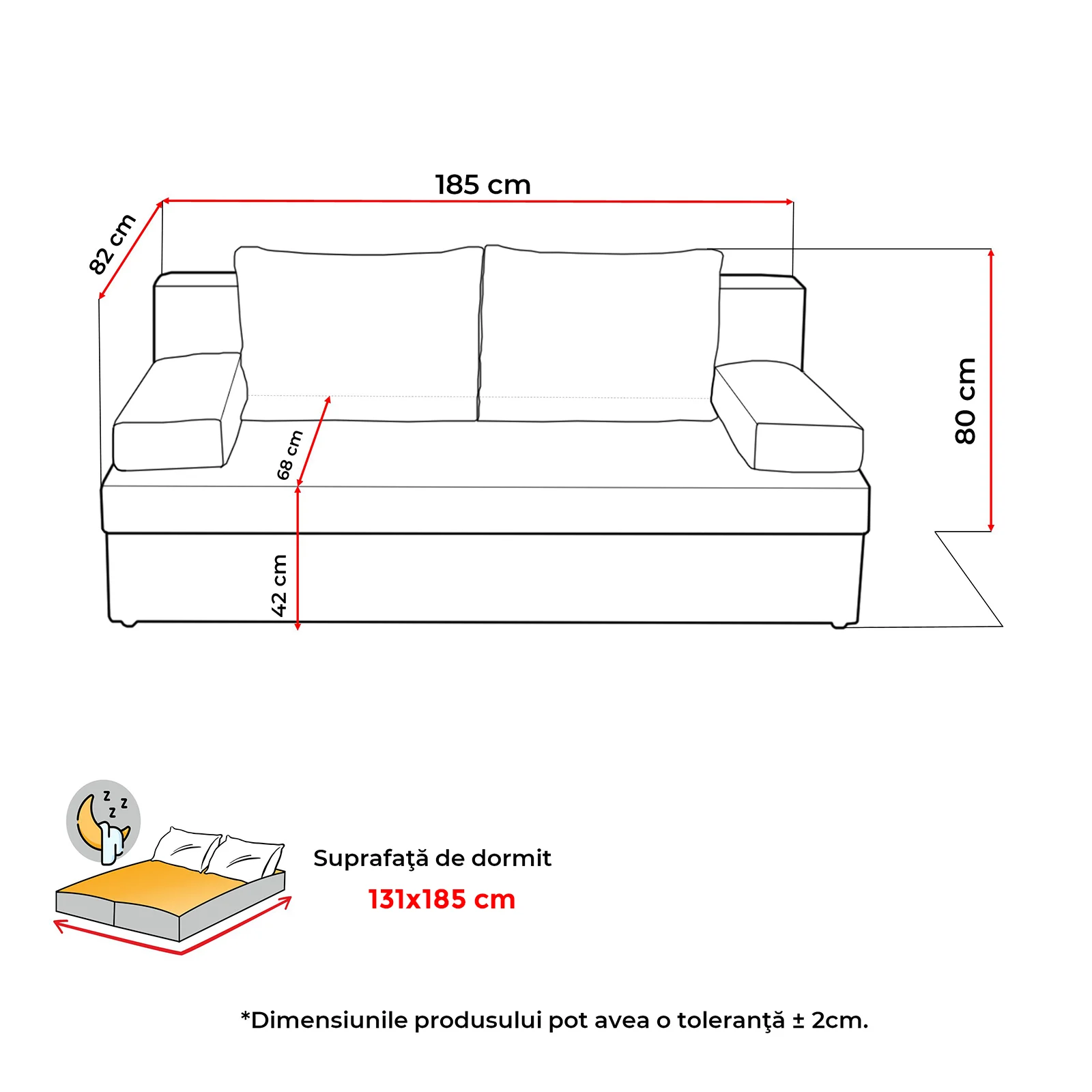 Canapele Extensibile - Canapea ANA LUX extensibila, 3 locuri, cu lada depozitare, 185x82x80 cm - ExpoMob